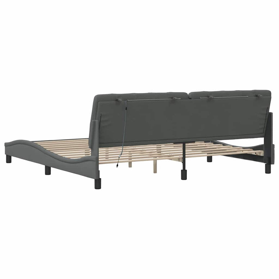 Bedframe met LED zonder matras 200x200 cm stof donkergrijs