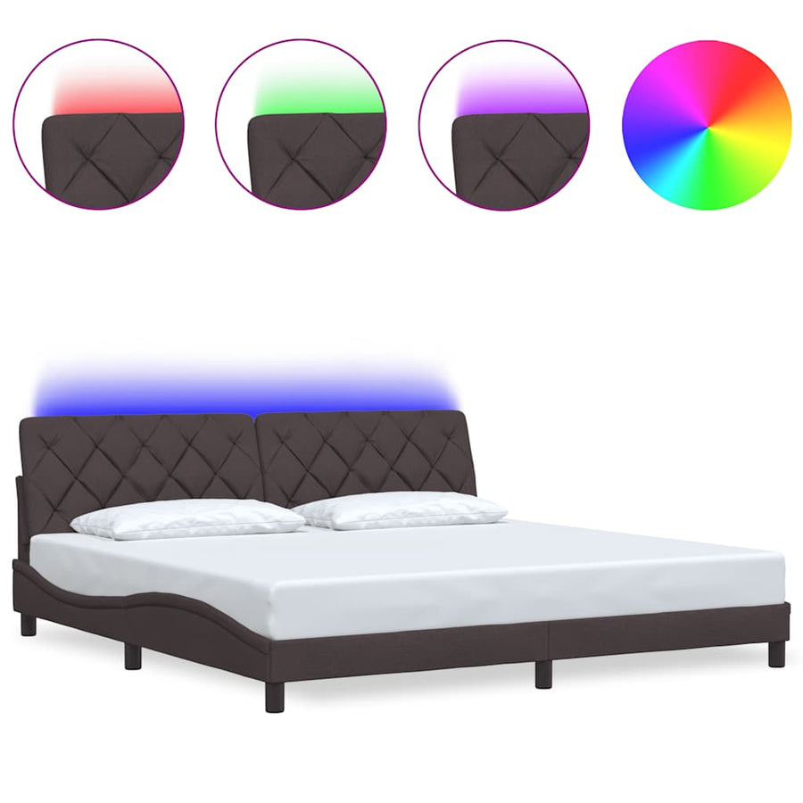 Bedframe Met Led Zonder Matras Stof 200 x 200 cm Donkerbruin