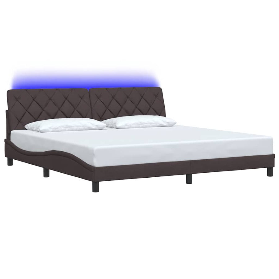 Bedframe Met Led Zonder Matras Stof 200 x 200 cm Donkerbruin