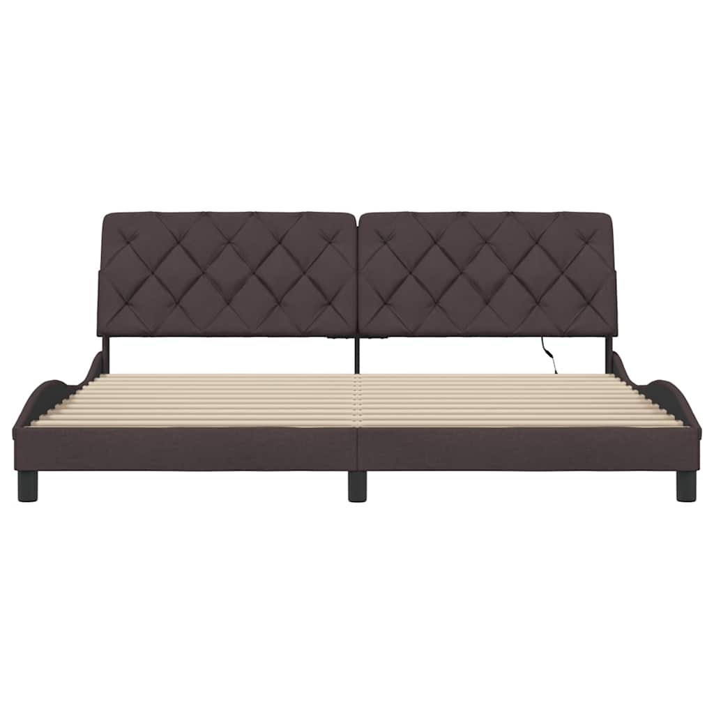 Bedframe Met Led Zonder Matras Stof 200 x 200 cm Donkerbruin