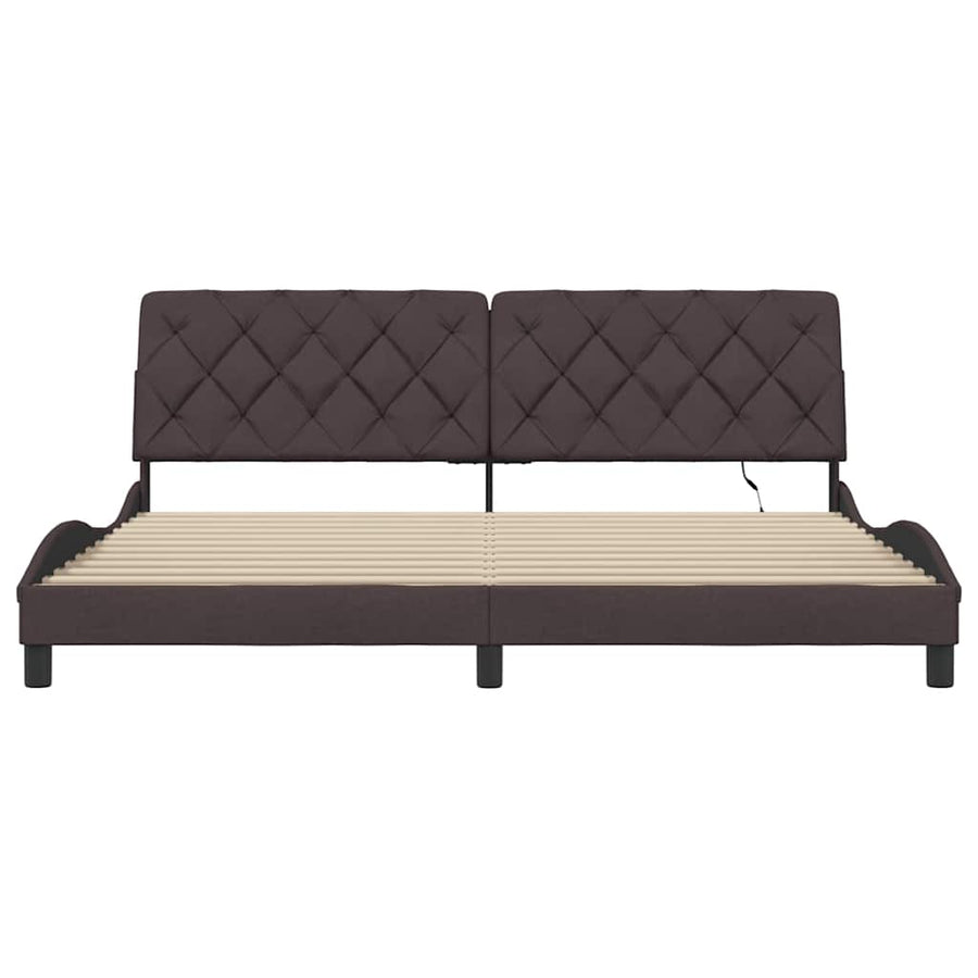 Bedframe Met Led Zonder Matras Stof 200 x 200 cm Donkerbruin