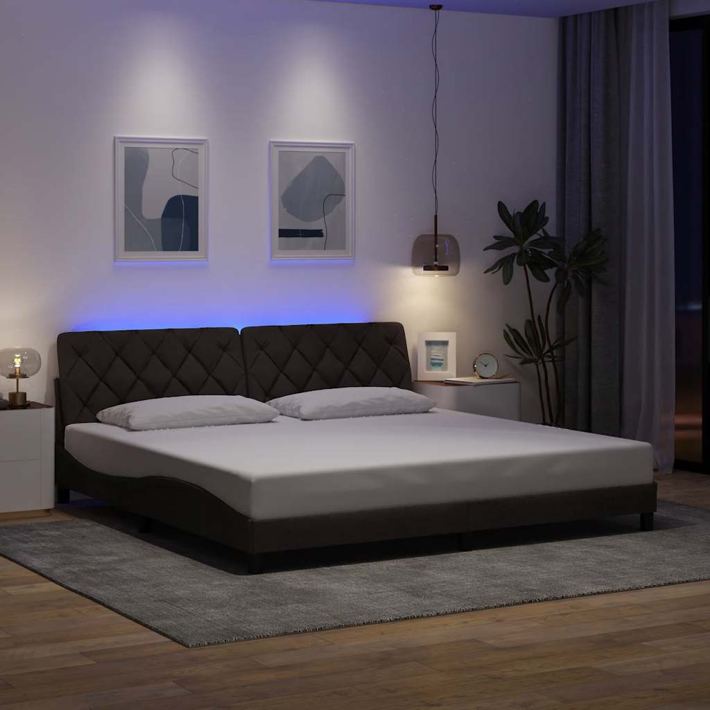 Bedframe Met Led Zonder Matras Stof 200 x 200 cm Donkerbruin