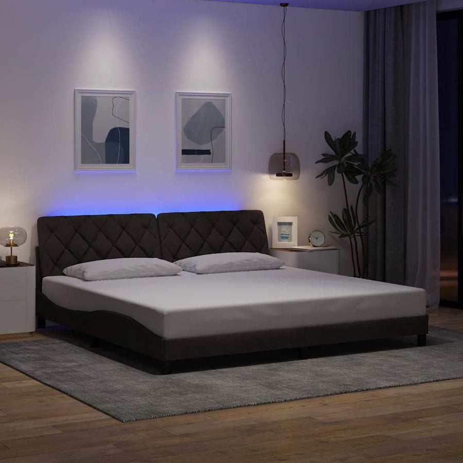 Bedframe Met Led Zonder Matras Stof 200 x 200 cm Donkerbruin
