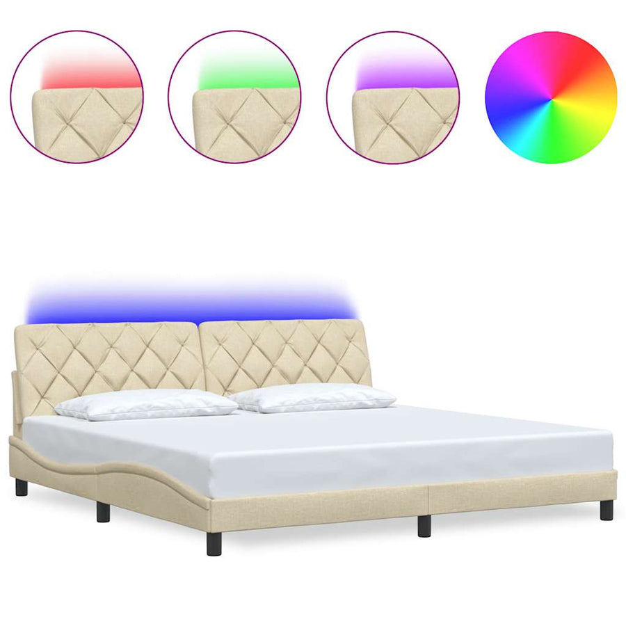 Bedframe met LED zonder matras 200x200 cm stof crèmekleurig