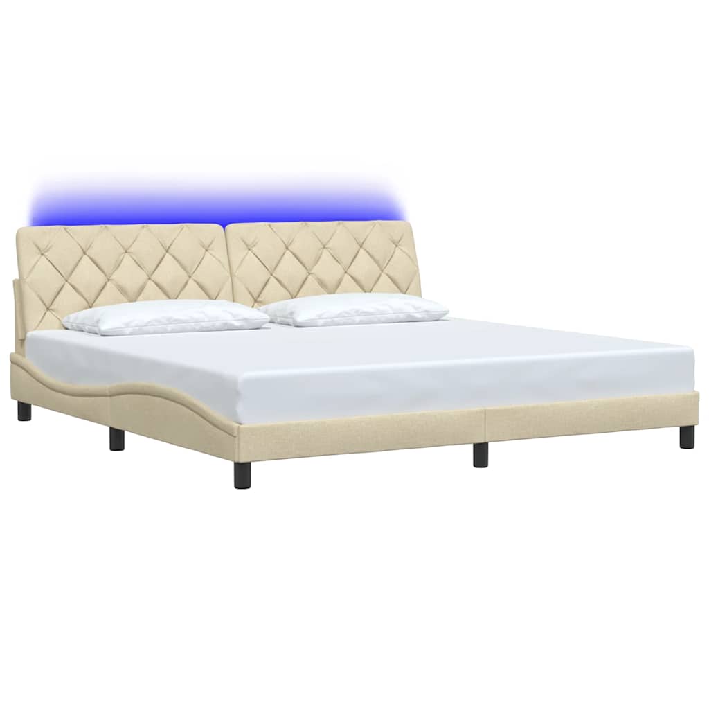 Bedframe met LED zonder matras 200x200 cm stof crèmekleurig