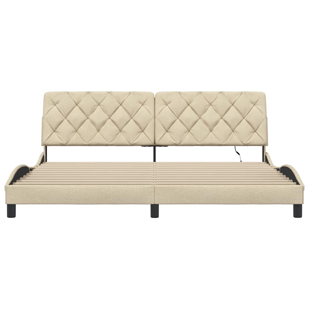 Bedframe met LED zonder matras 200x200 cm stof crèmekleurig