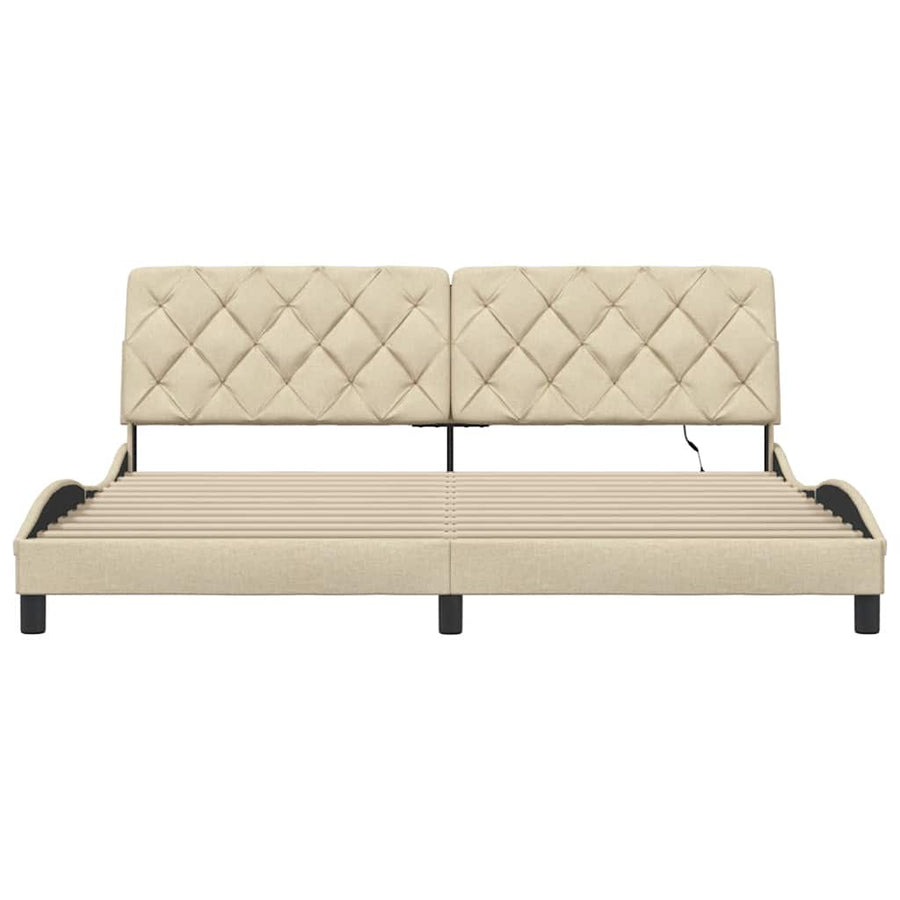 Bedframe met LED zonder matras 200x200 cm stof crèmekleurig
