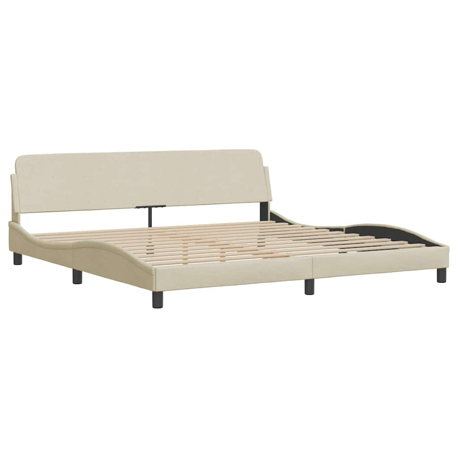 Bedframe met LED zonder matras 200x200 cm stof crèmekleurig