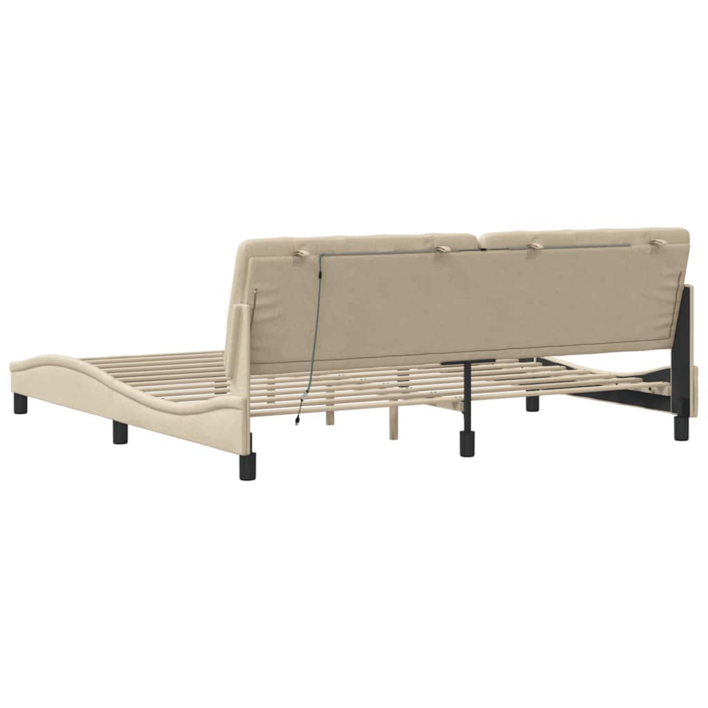 Bedframe met LED zonder matras 200x200 cm stof crèmekleurig