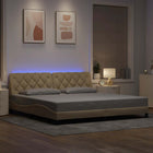 Bedframe 200x200 cm stof crèmekleurig met LED