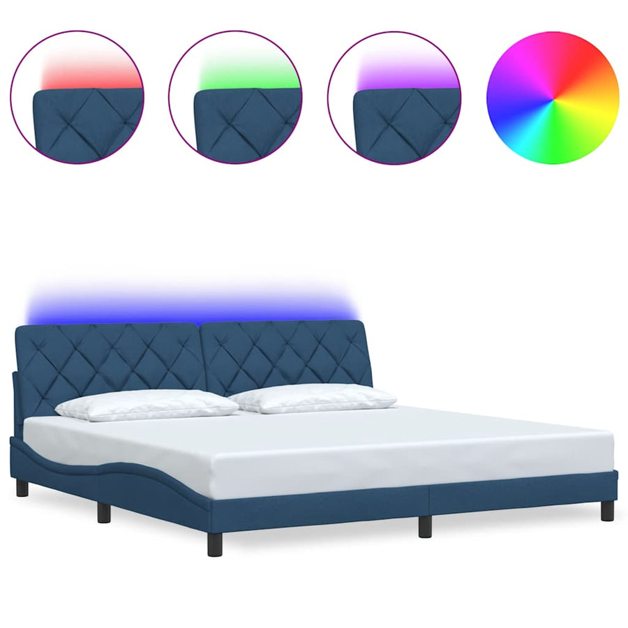 Bedframe Met Led Zonder Matras Stof 200 x 200 cm Blauw