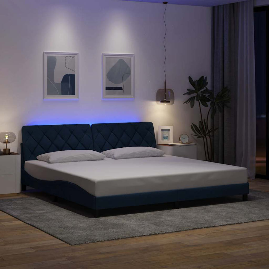 Bedframe Met Led Zonder Matras Stof 200 x 200 cm Blauw