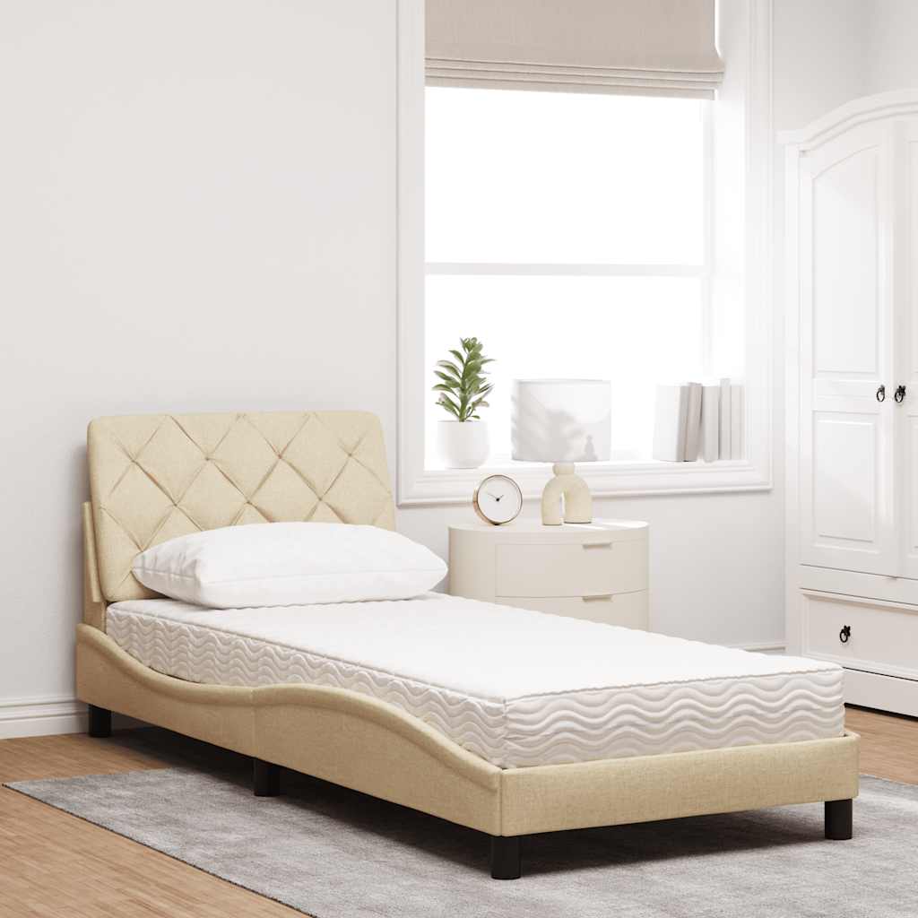 Bed met matras stof crèmekleurig 80x200 cm