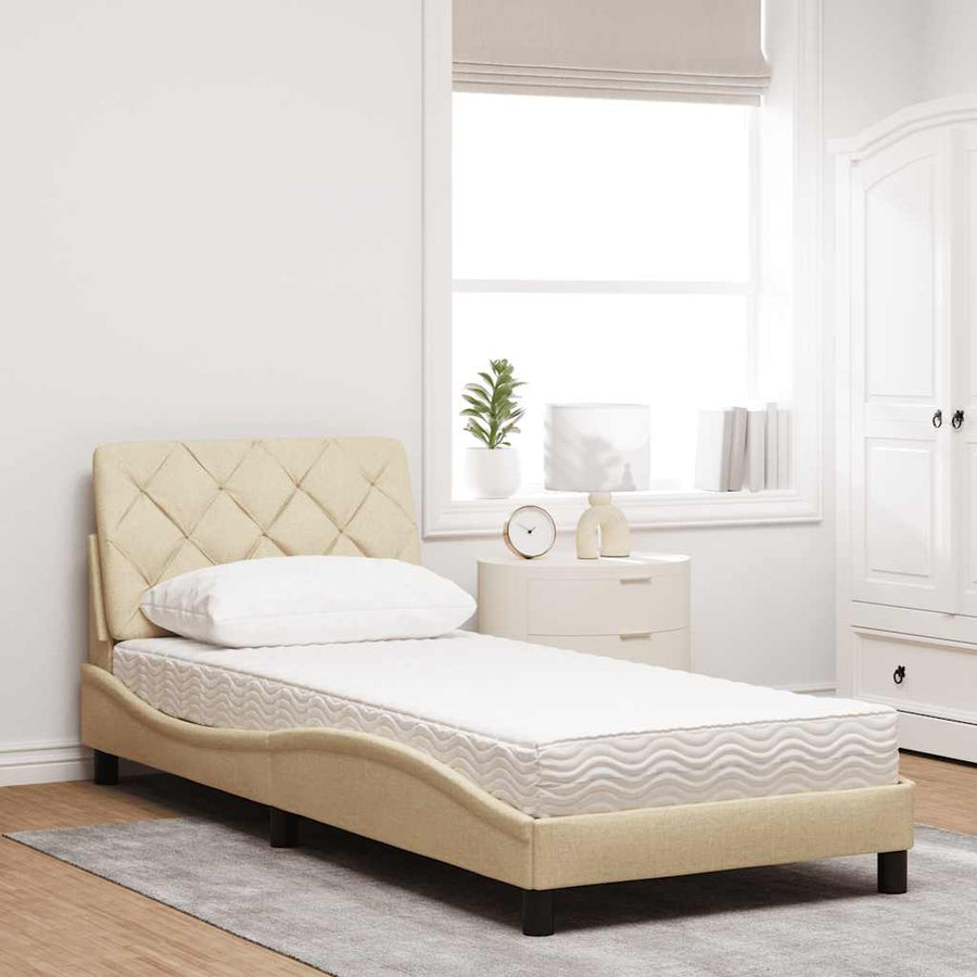 Bed met matras stof crèmekleurig 80x200 cm