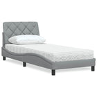 Light grey fabric bed with mattress 90x190 cm