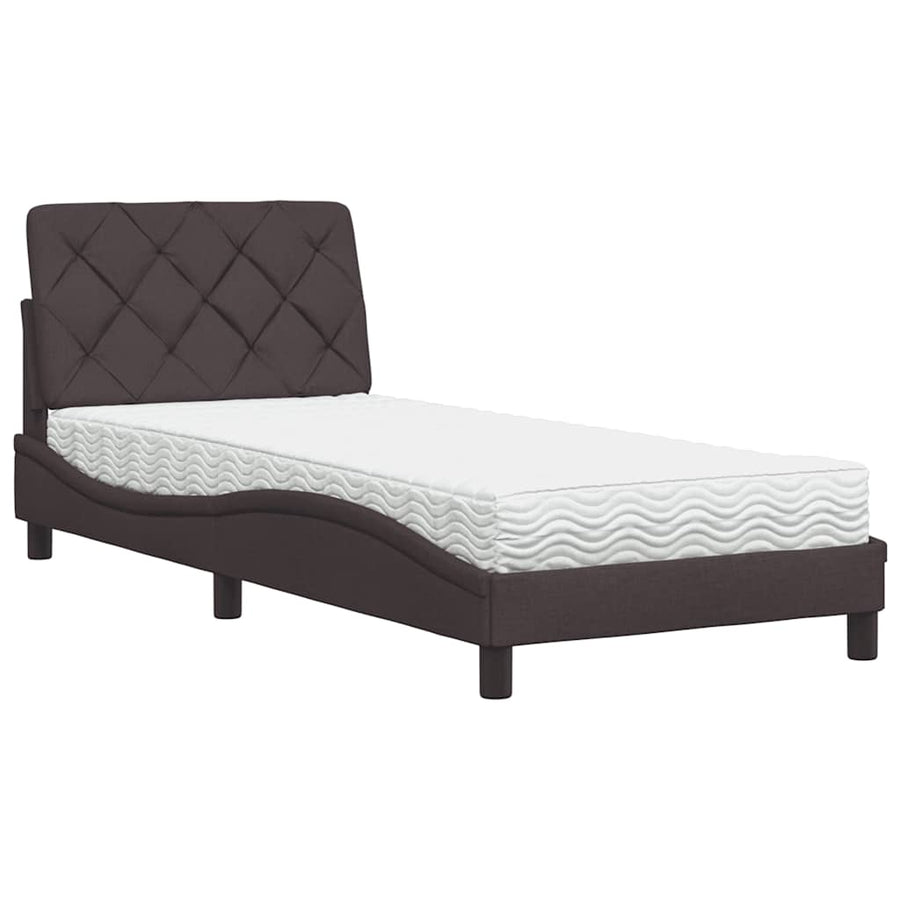 Bed Met Matras Stof 90 x 190 cm Donkerbruin