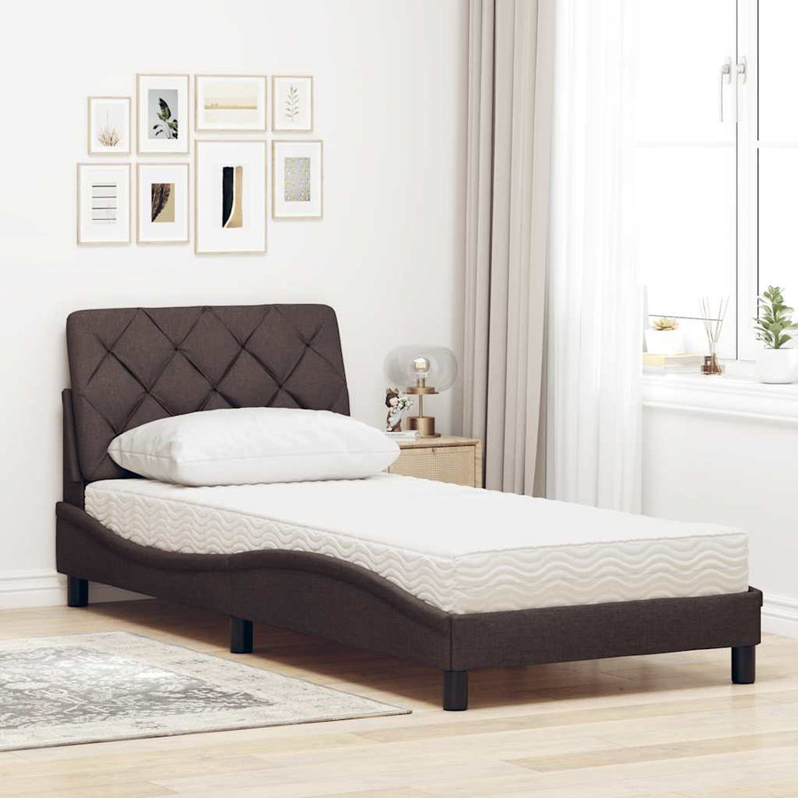 Bed Met Matras Stof 90 x 190 cm Donkerbruin