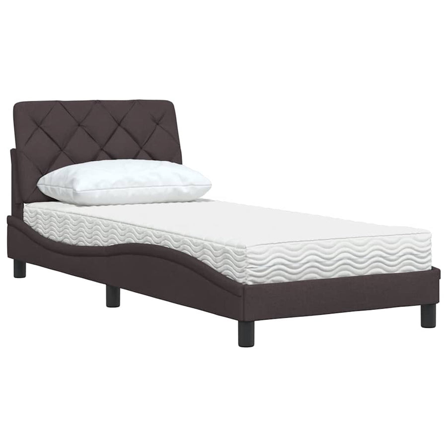 Bed Met Matras Stof 90 x 190 cm Donkerbruin