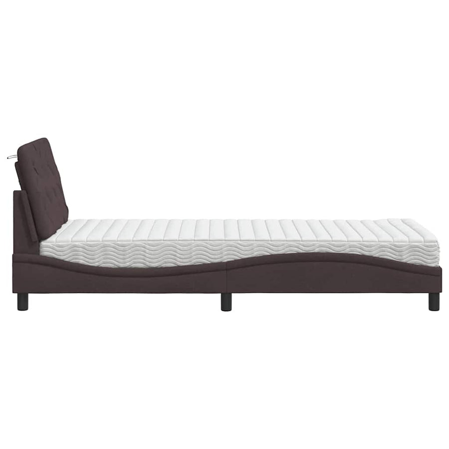 Bed Met Matras Stof 90 x 190 cm Donkerbruin