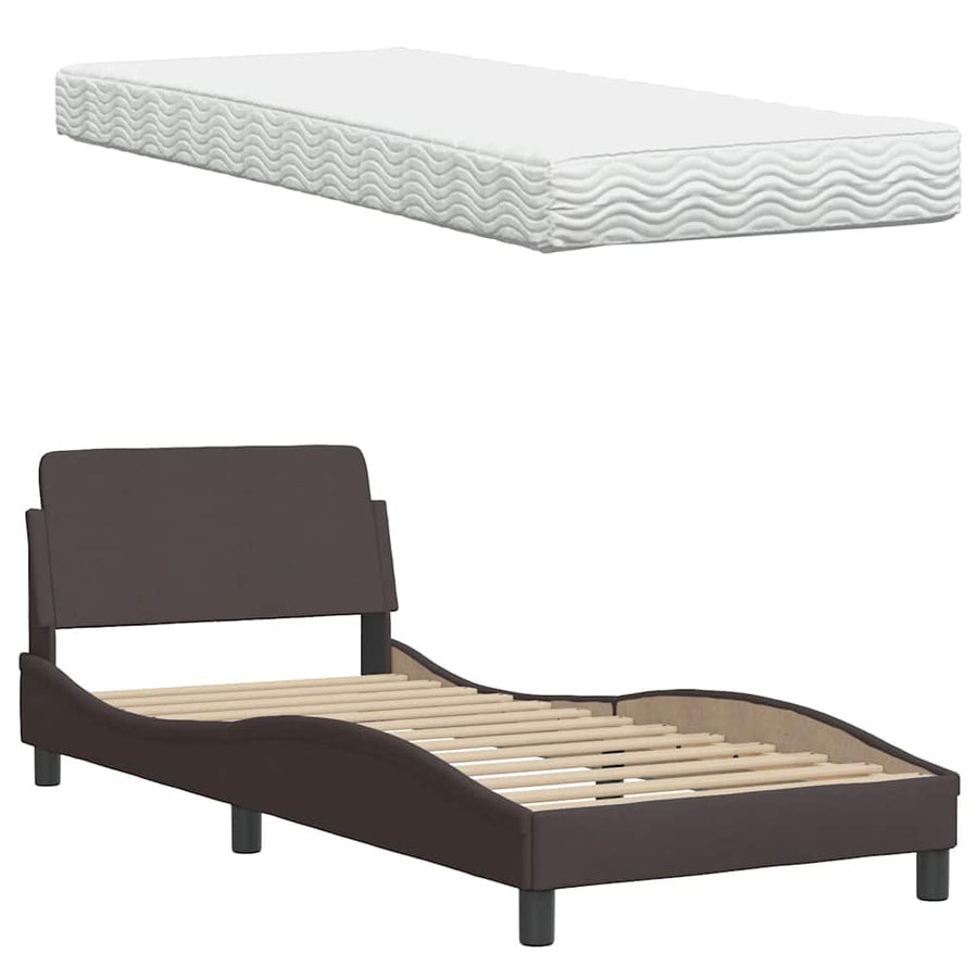 Bed Met Matras Stof 90 x 190 cm Donkerbruin
