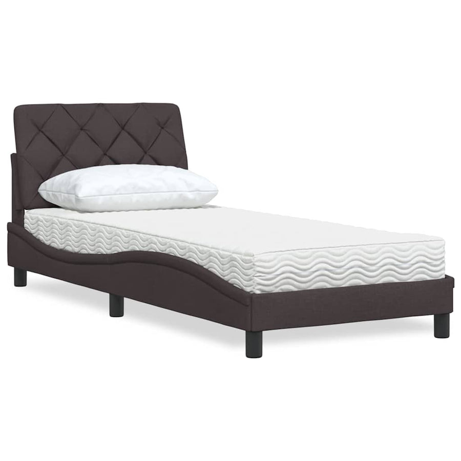 Bed Met Matras Stof 90 x 190 cm Donkerbruin