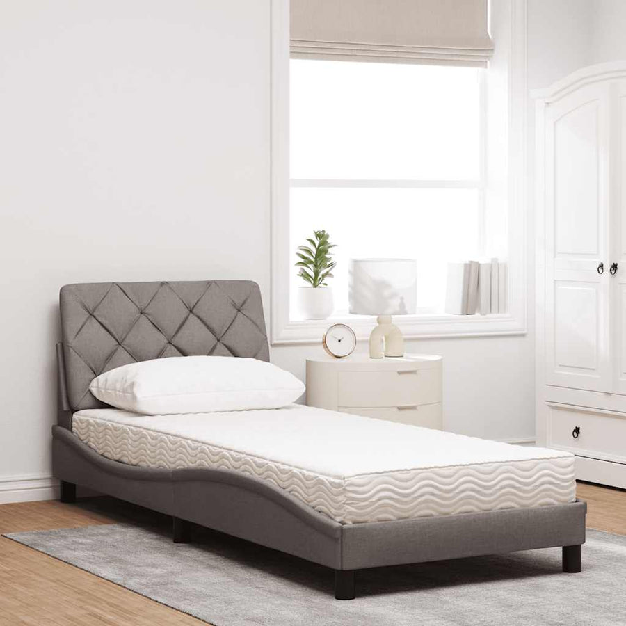 Bed met matras stof taupe 90x190 cm