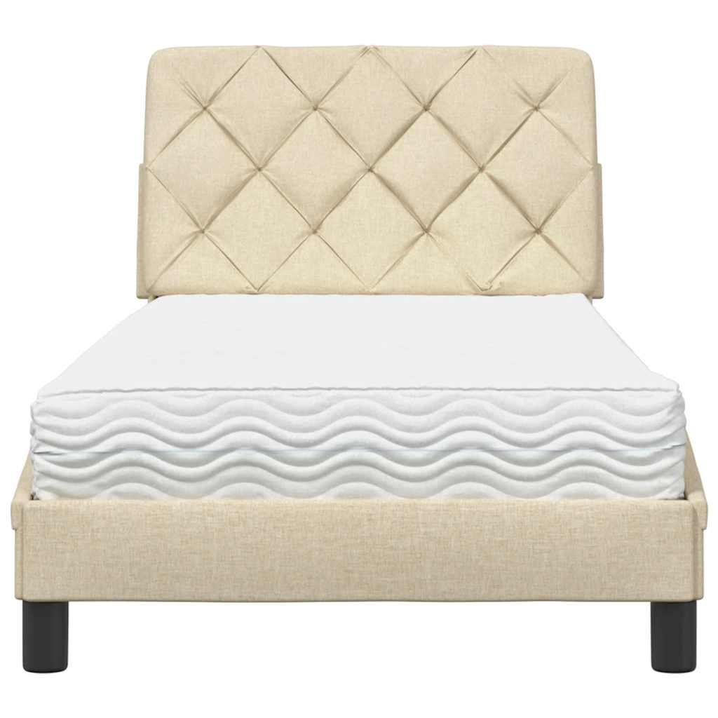 Bed met matras stof crèmekleurig 90x190 cm