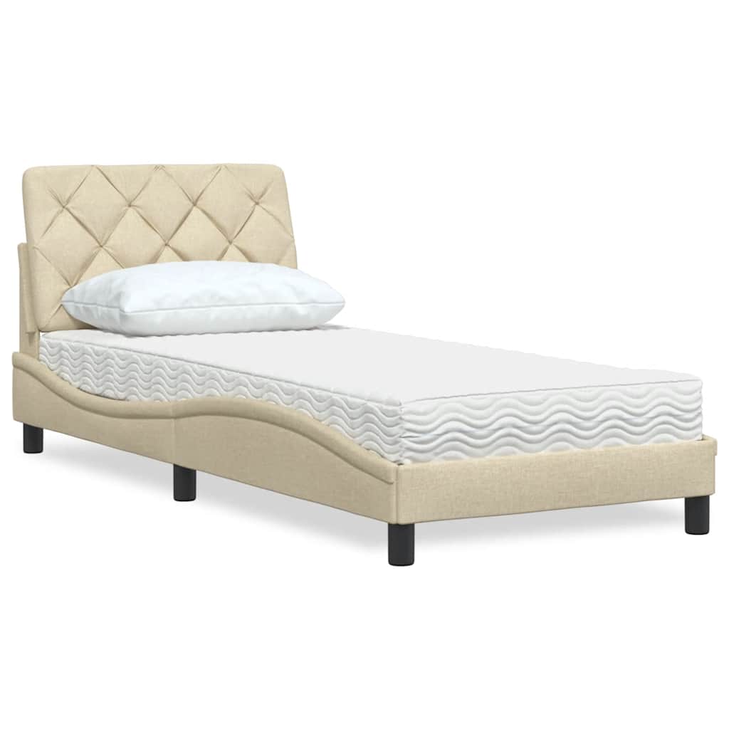 Bed met matras stof crèmekleurig 90x190 cm