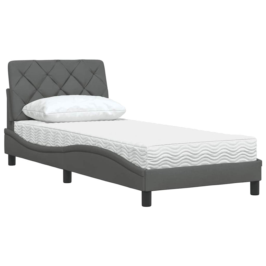 Bed met matras stof donkergrijs 90x200 cm