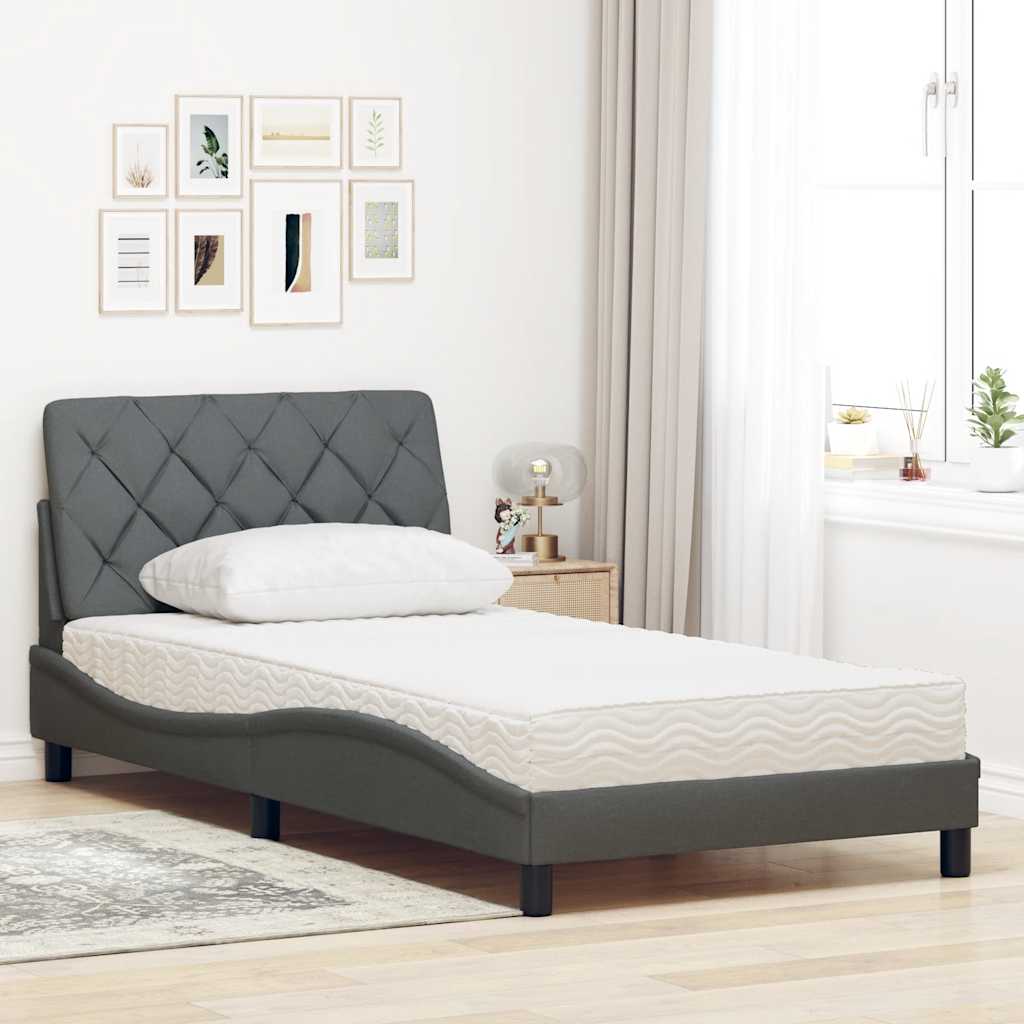 Bed met matras stof donkergrijs 100x200 cm