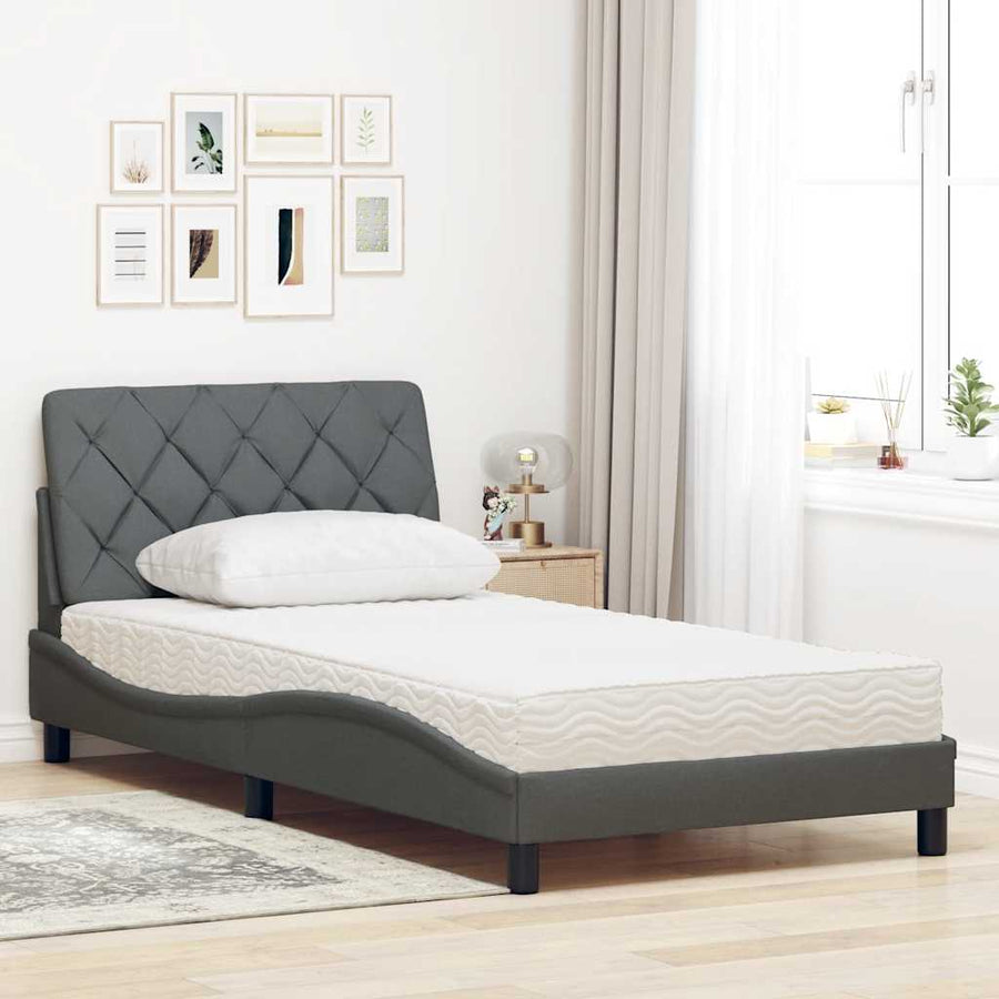 Bed met matras stof donkergrijs 100x200 cm