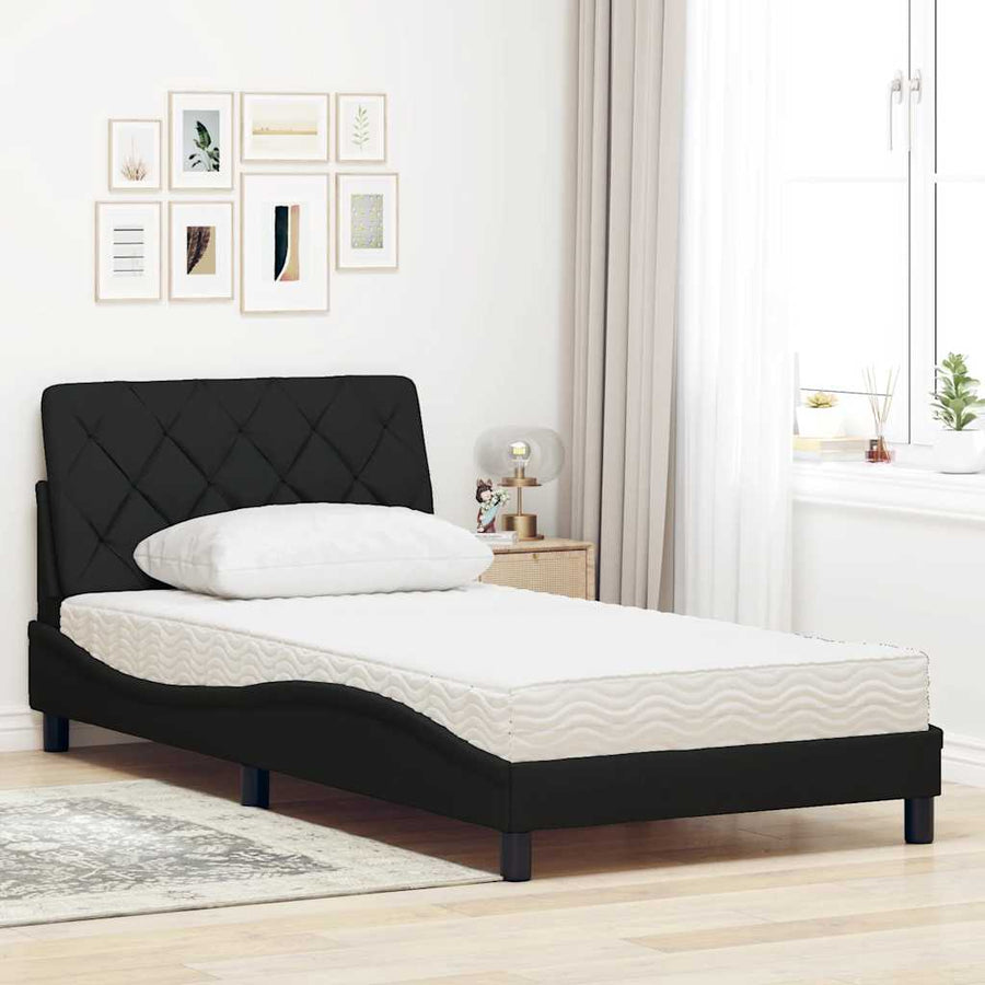 Bed met matras stof zwart 100x200 cm
