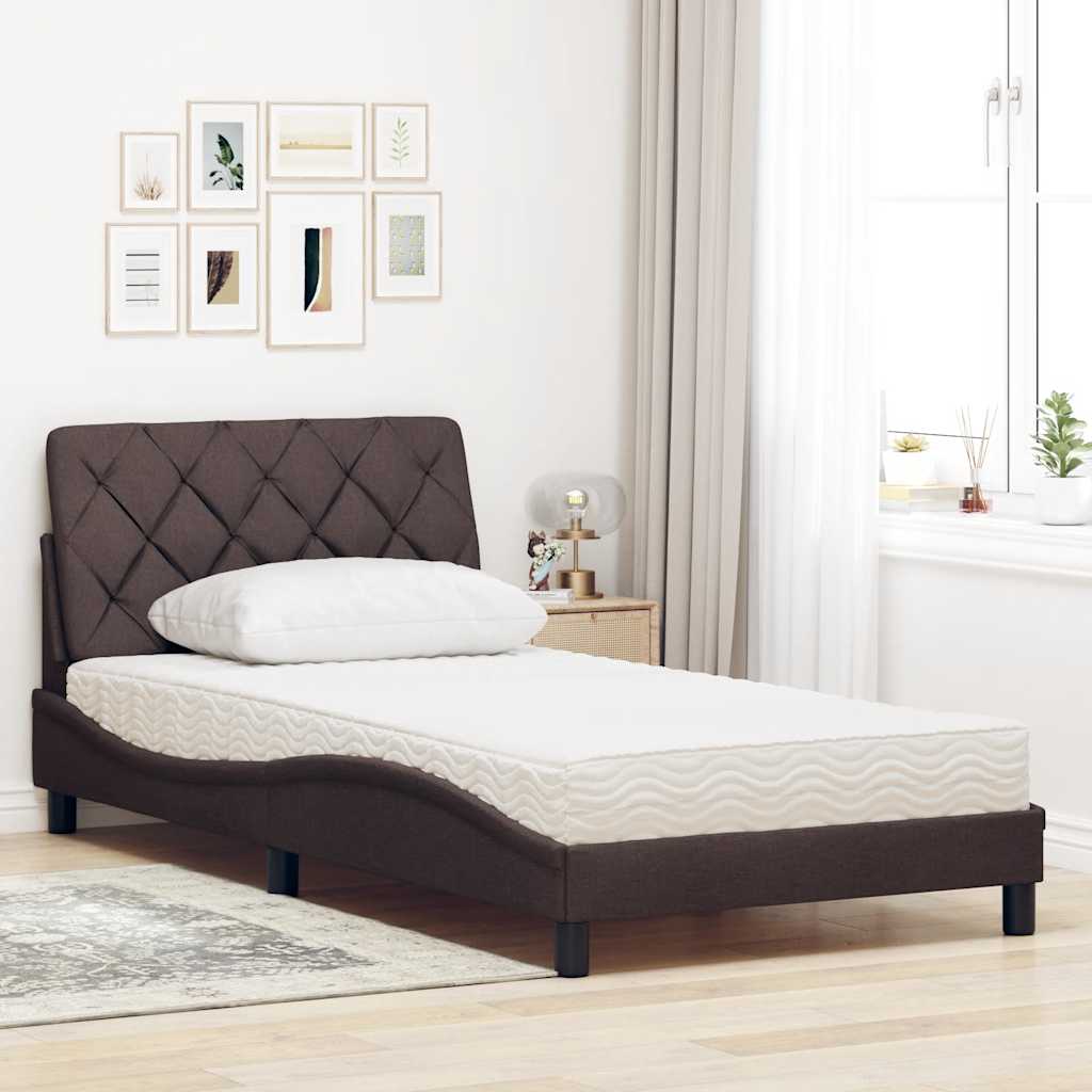 Bed met matras stof donkerbruin 100x200 cm