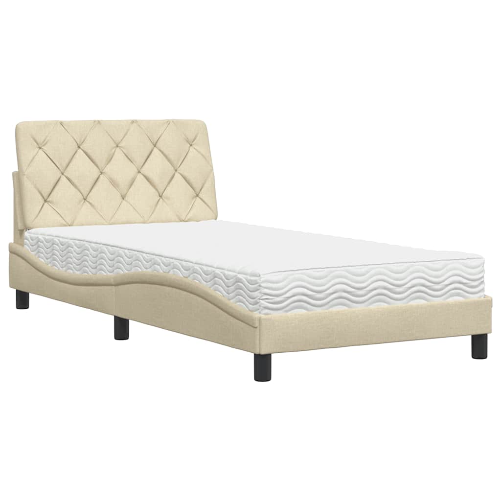 Bed met matras stof crèmekleurig 100x200 cm