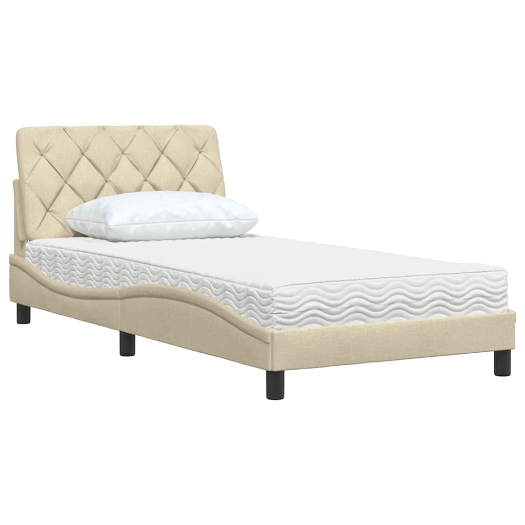 Bed met matras stof crèmekleurig 100x200 cm