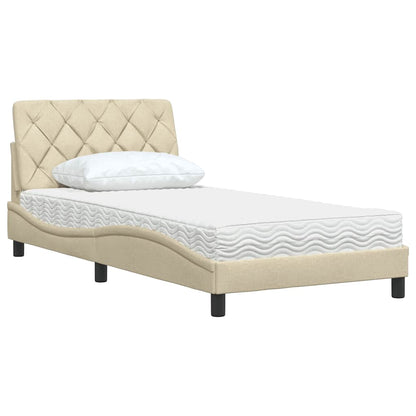 Bed met matras stof crèmekleurig 100x200 cm