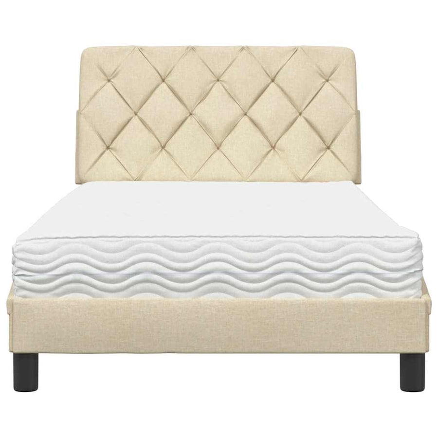 Bed met matras stof crèmekleurig 100x200 cm