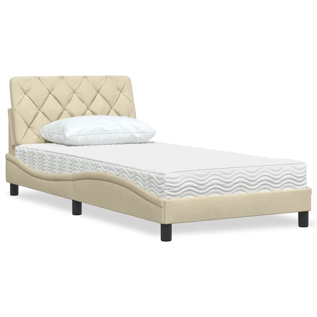Bed met matras stof crèmekleurig 100x200 cm