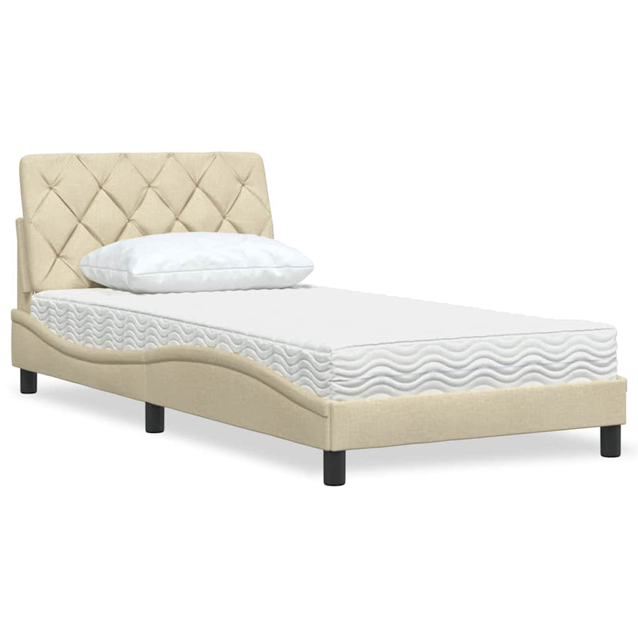 Bed met matras stof crèmekleurig 100x200 cm