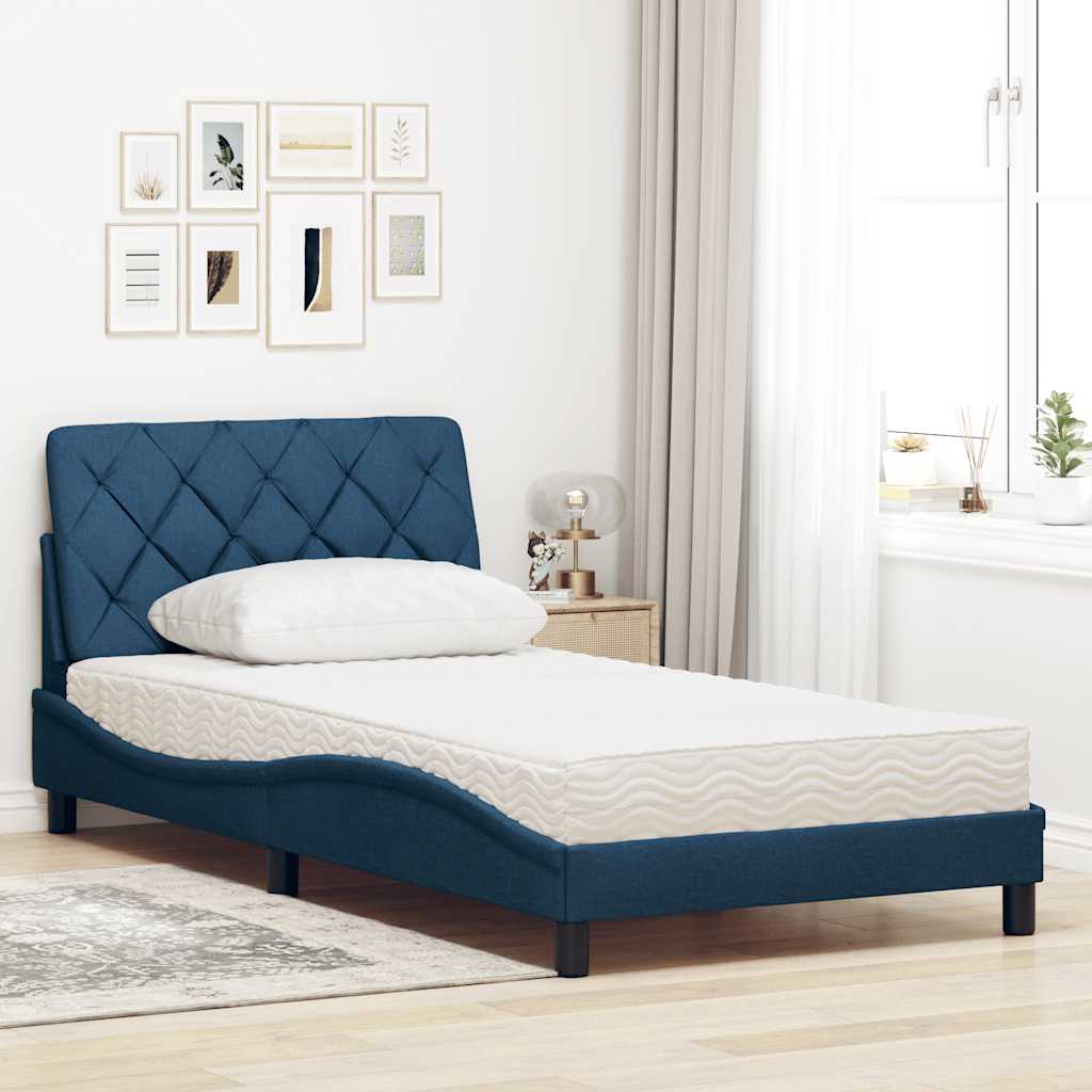Bed met matras stof blauw 100x200 cm
