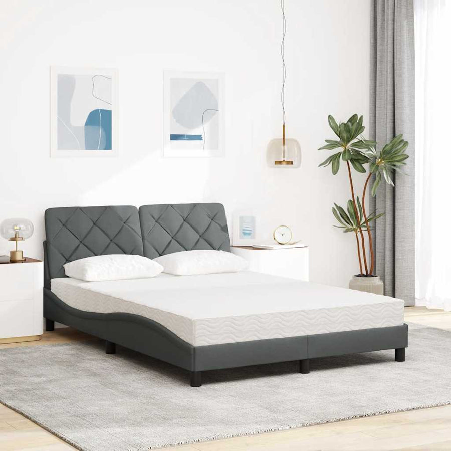 Bed met matras stof donkergrijs 140x190 cm