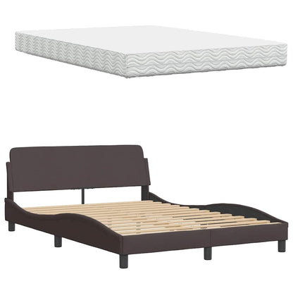 Bed met matras stof donkerbruin 140x190 cm