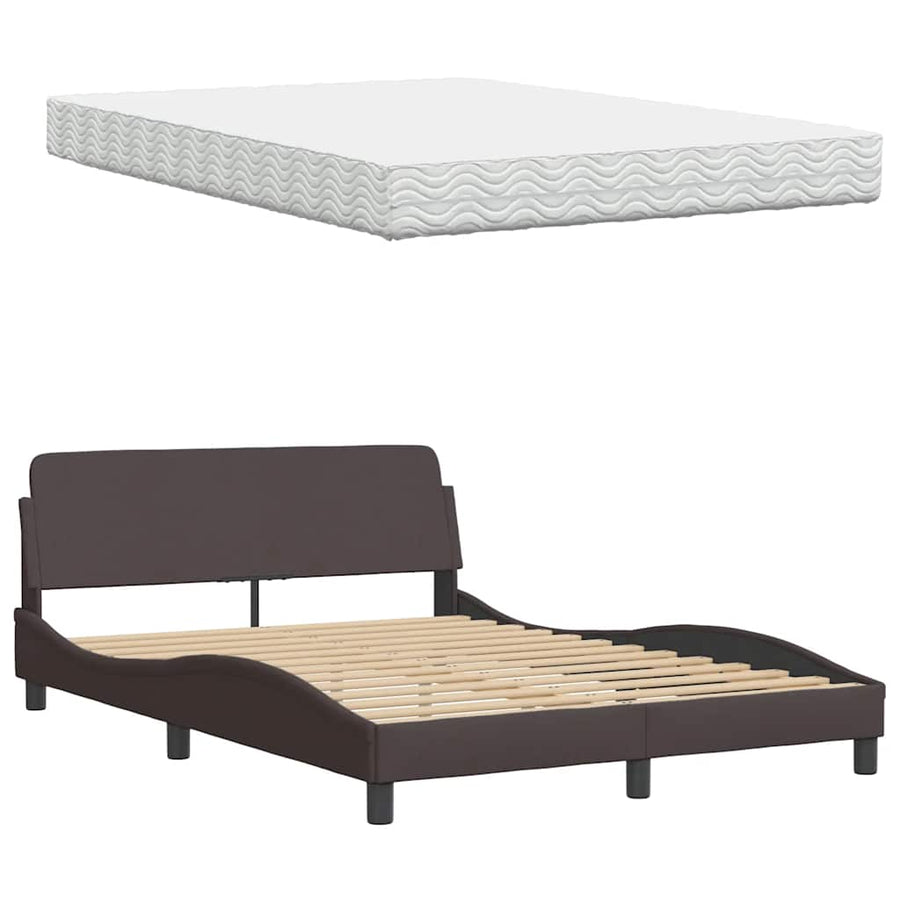 Bed met matras stof donkerbruin 140x190 cm