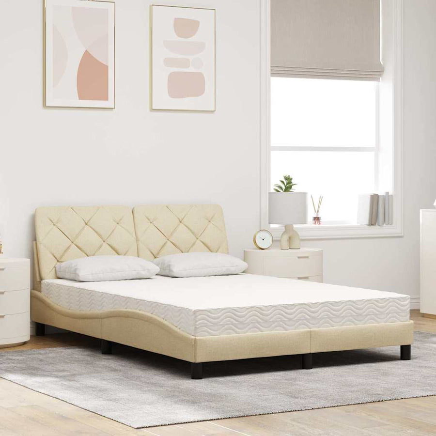 Bed met matras stof crèmekleurig 140x190 cm