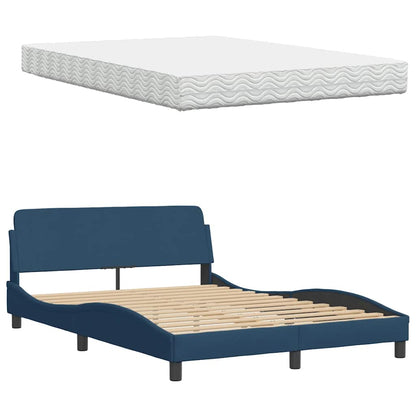 Bed met matras stof blauw 140x190 cm