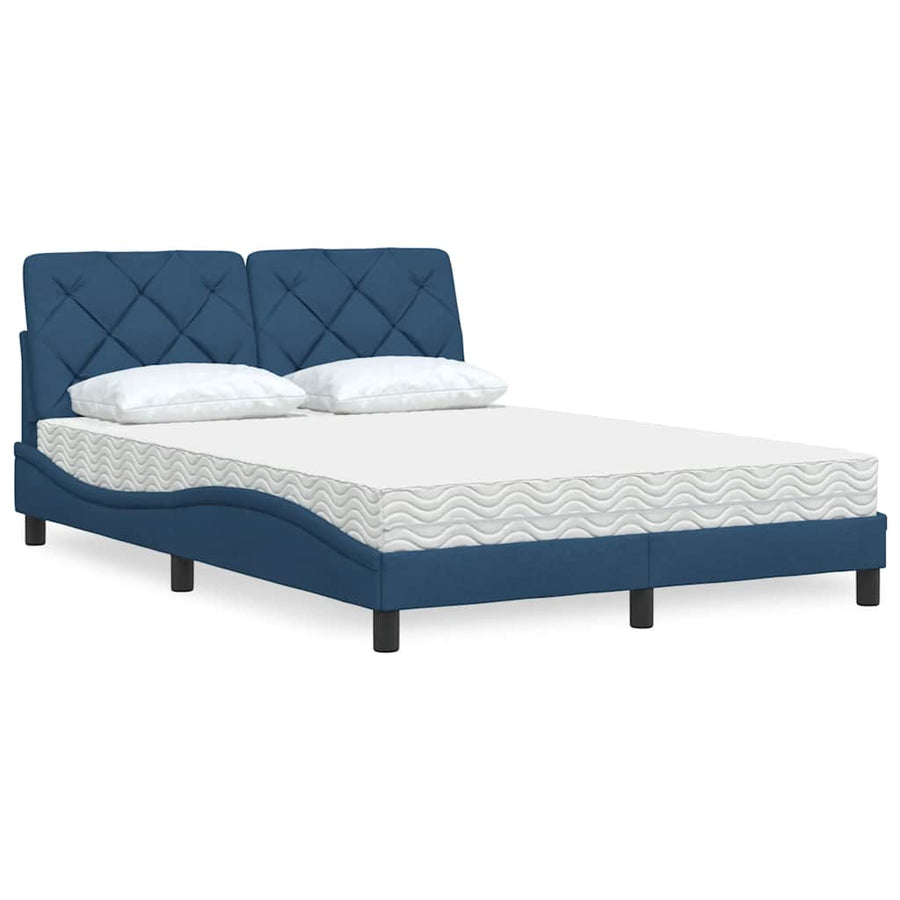 Bed met matras stof blauw 140x190 cm