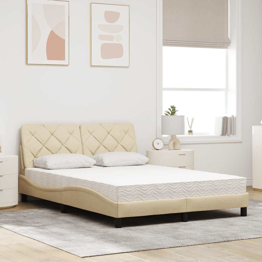 Bed met matras stof crèmekleurig 140x200 cm
