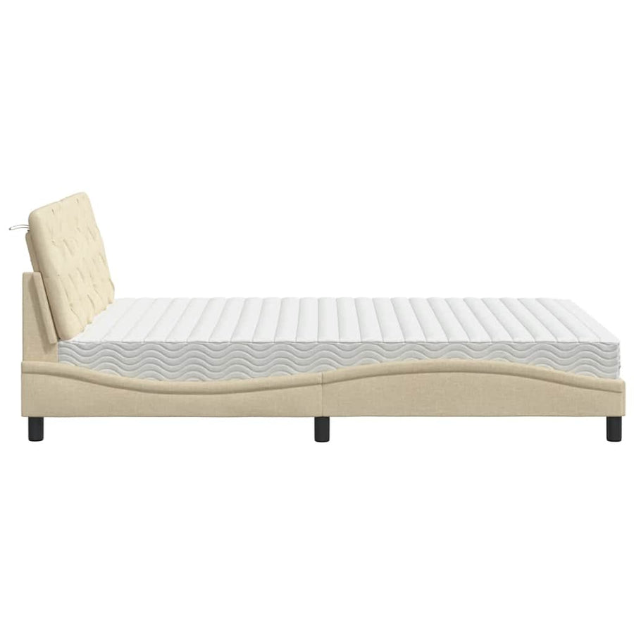 Bed met matras stof crèmekleurig 140x200 cm