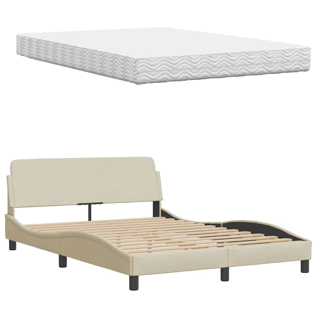 Bed met matras stof crèmekleurig 140x200 cm