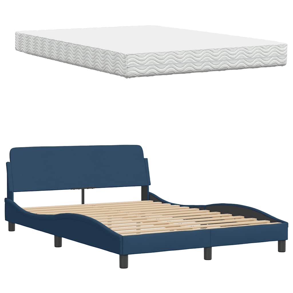 Bed met matras stof blauw 140x200 cm
